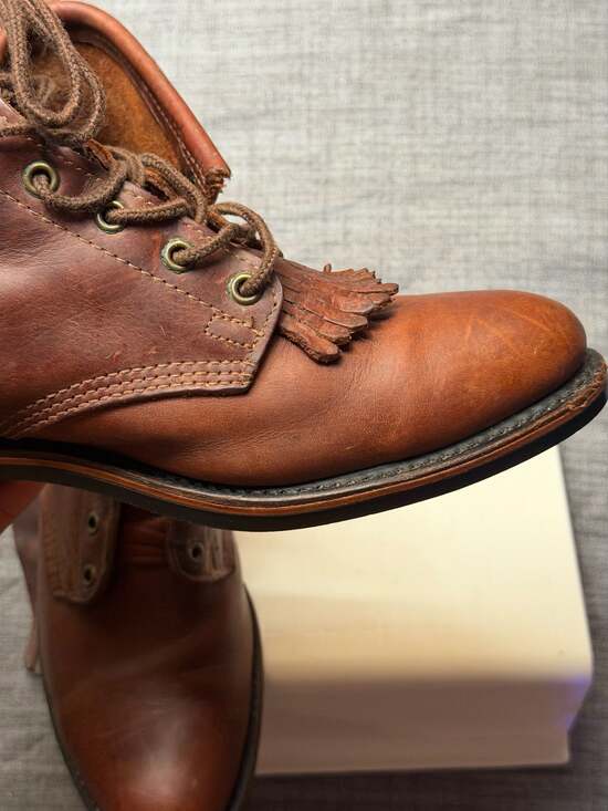 Santa Fe Boot Co. Vintage Brown Leather Kiltie Lace Up Work Boots with Vibram So main image 9